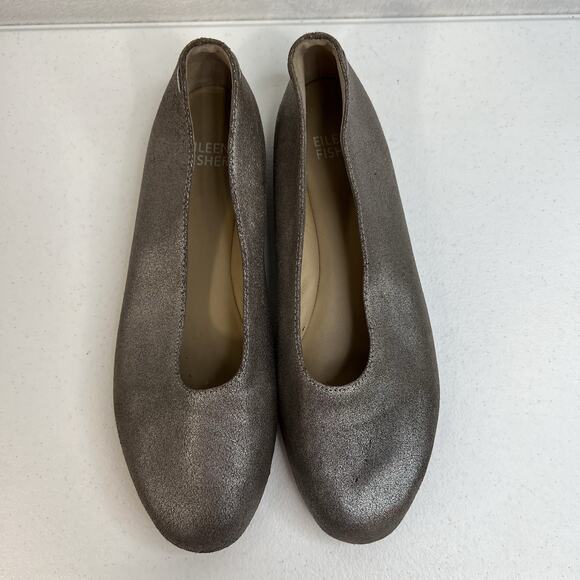 Eileen Fisher Sz 6 Ballet Flats High Cut Slip On Metallic Shiny Leather Capsule - Picture 7 of 12